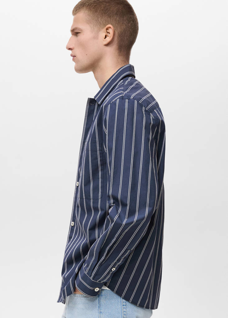 Regular-fit striped 100% cotton shirt — Dark Navy