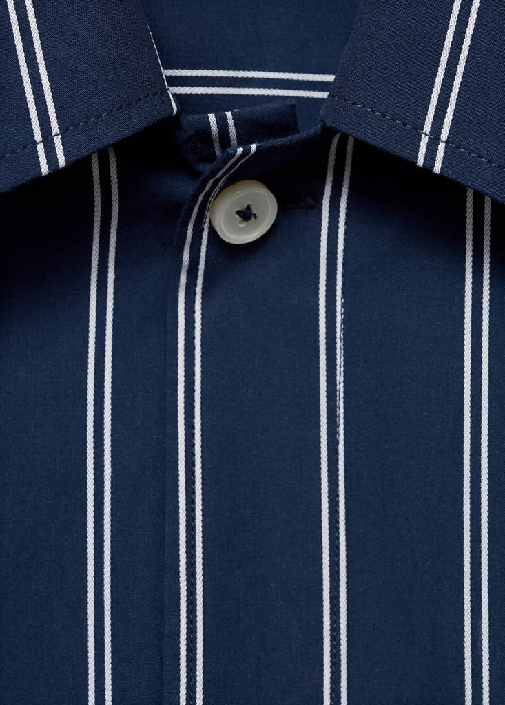Regular-fit striped 100% cotton shirt — Dark Navy