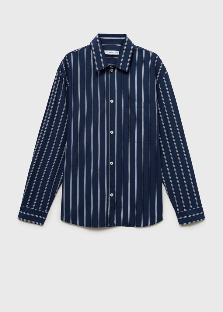 Regular-fit striped 100% cotton shirt — Dark Navy