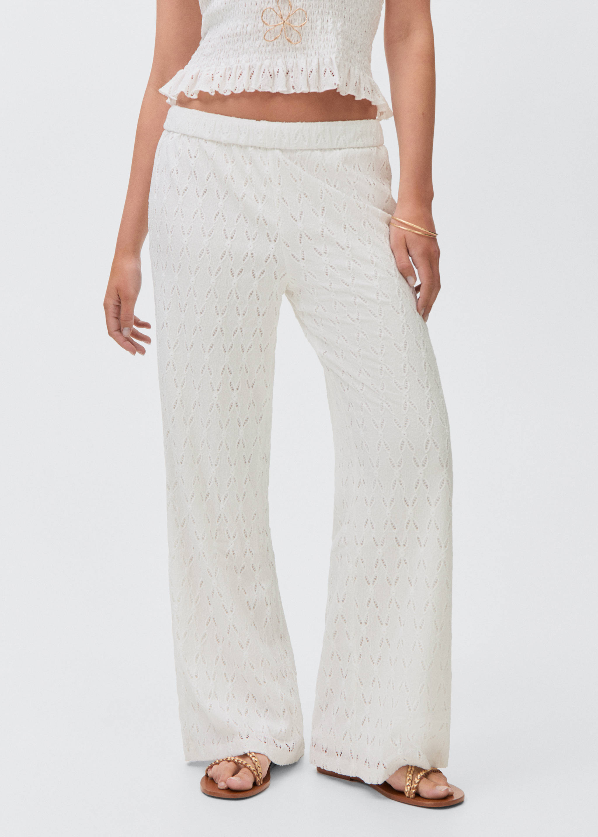 Swiss-embroidered pants - Medium plane