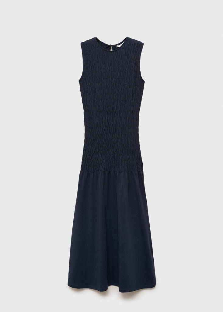 Long dress with ruffled detail — Dark Navy