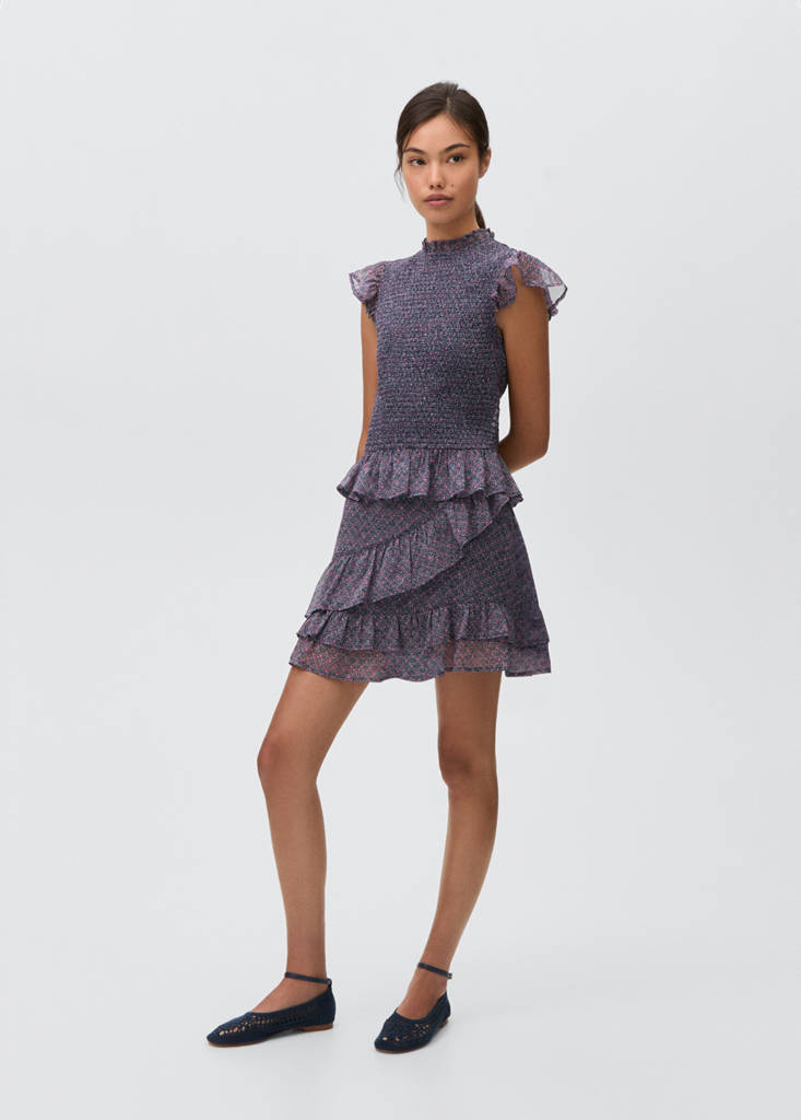 Printed skirt with ruffles — Dark Navy