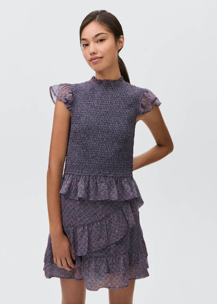 Printed skirt with ruffles — Dark Navy