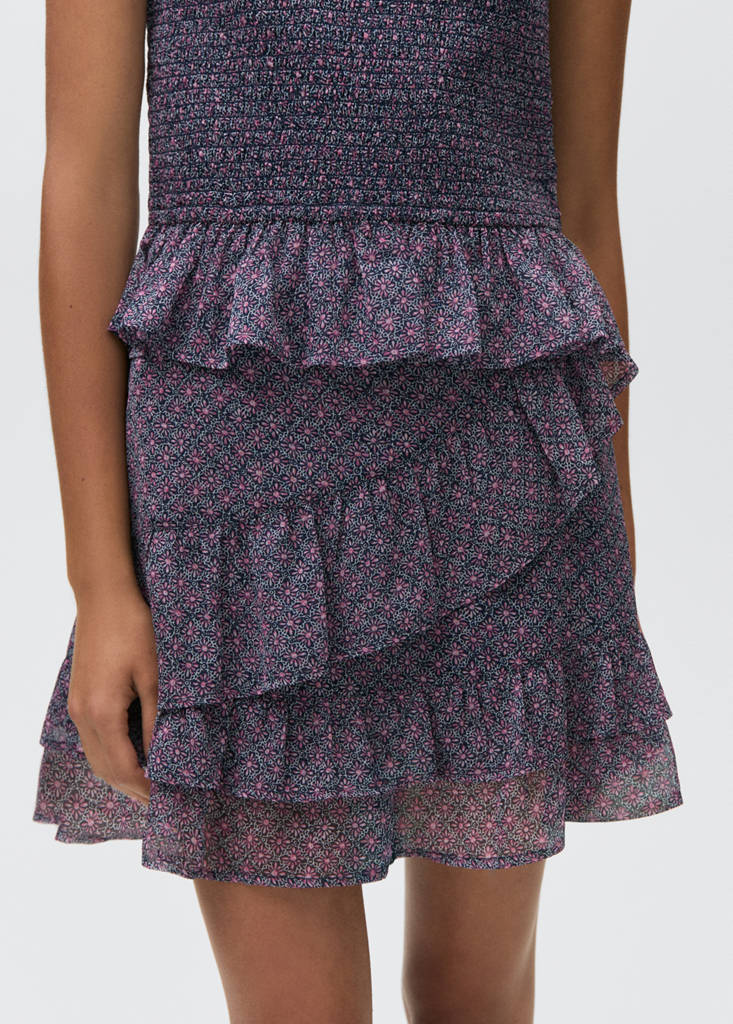 Printed skirt with ruffles — Dark Navy