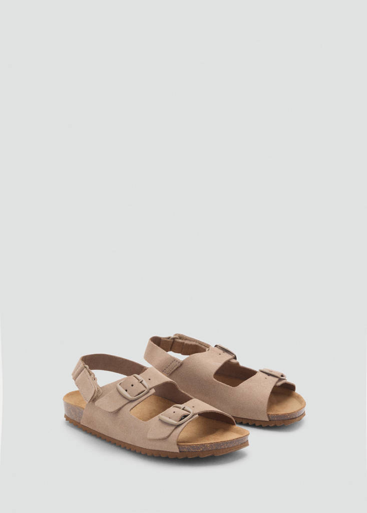 Split leather sandals with buckle — Sand