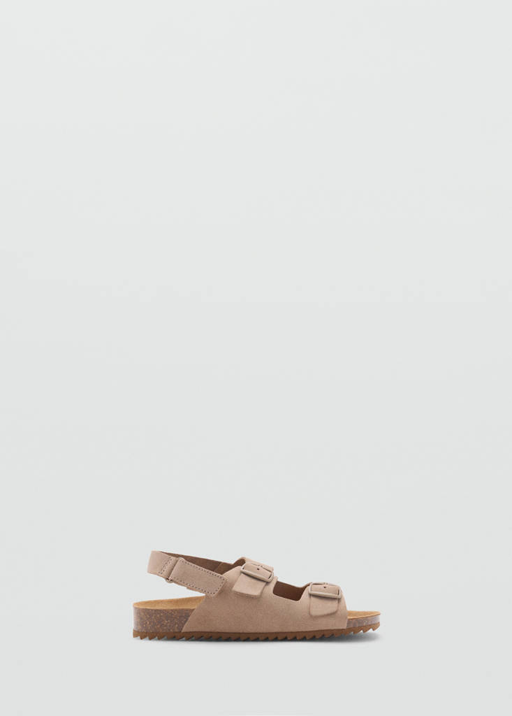 Split leather sandals with buckle — Sand