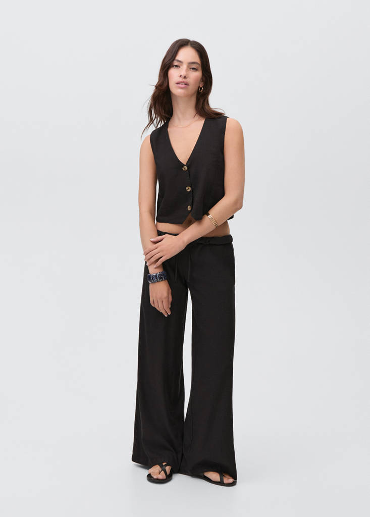 Linen waistcoat with buttons — Black