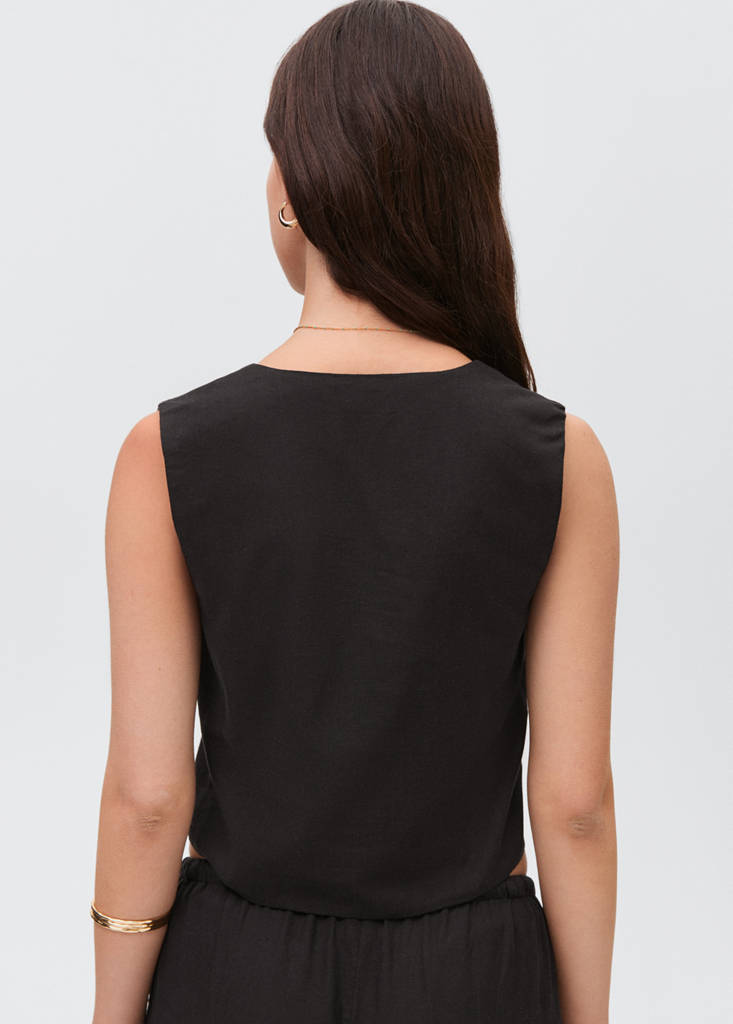 Linen waistcoat with buttons — Black