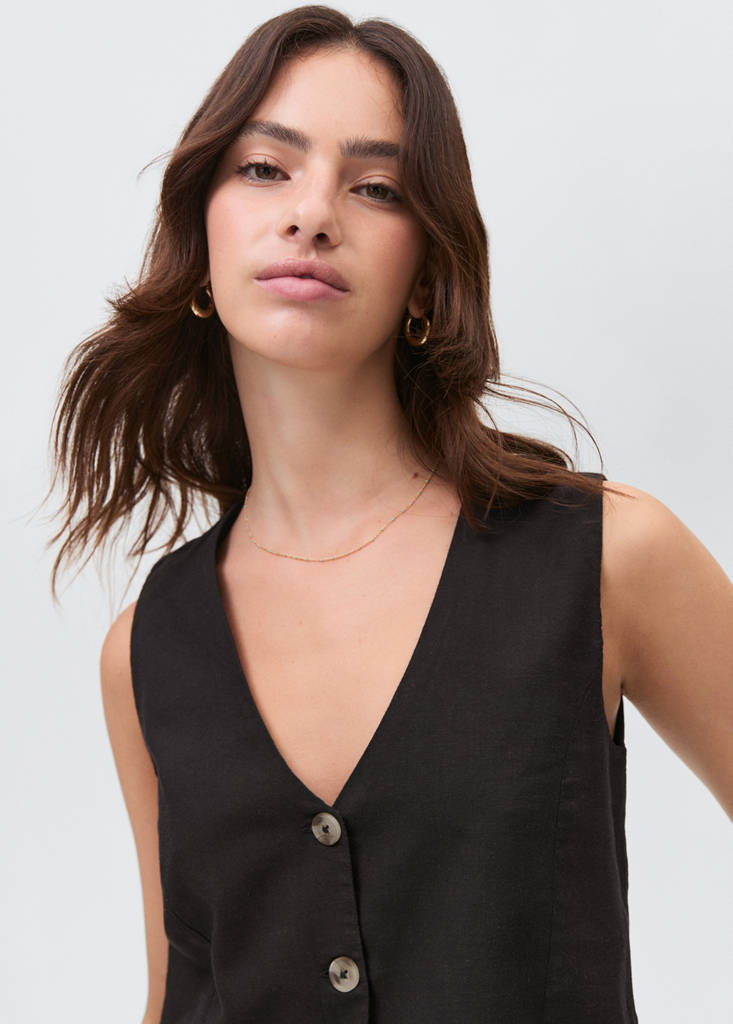Linen waistcoat with buttons — Black