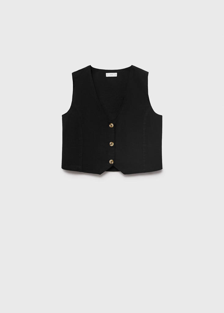 Linen waistcoat with buttons — Black