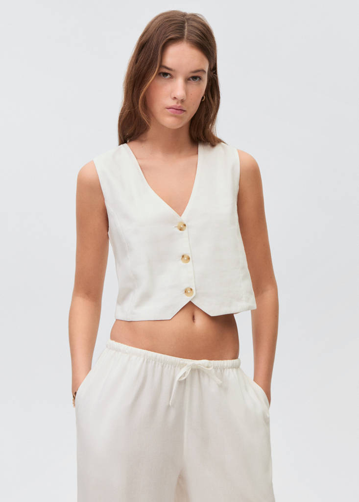 Linen waistcoat with buttons — Off White