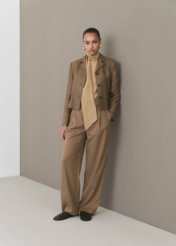 Keten karışımlı crop blazer ceket