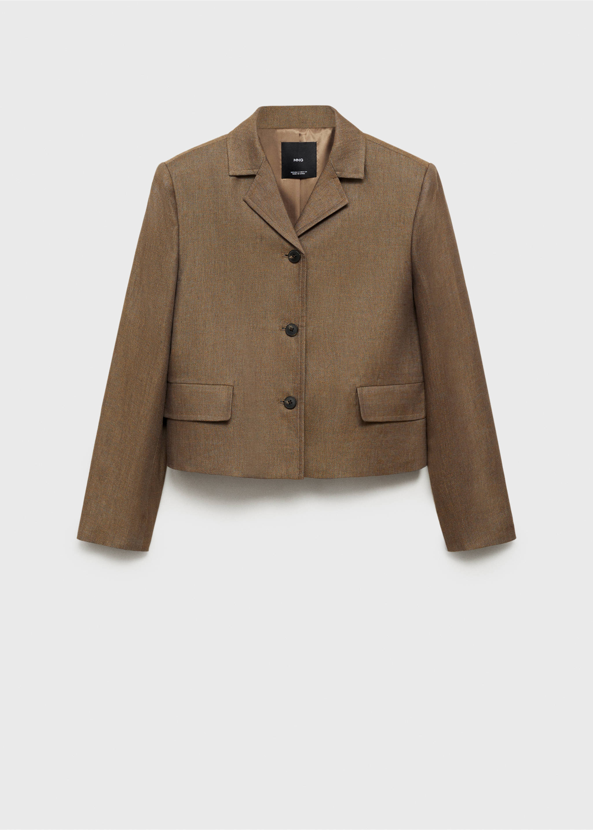 Linen-blend cropped jacket - Article without model, Chocolate. Ref: 87076352-00.