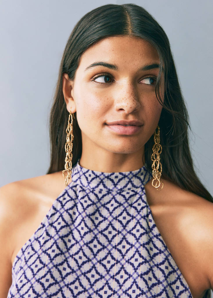 Halter-neck printed dress — Ink Blue