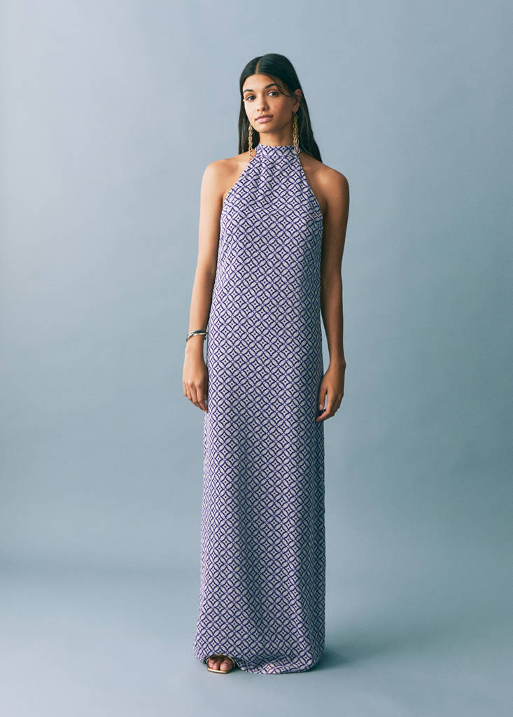 Halter-neck printed dress — Ink Blue