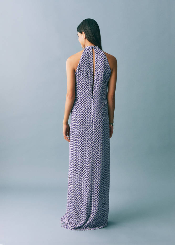 Halter-neck printed dress — Ink Blue