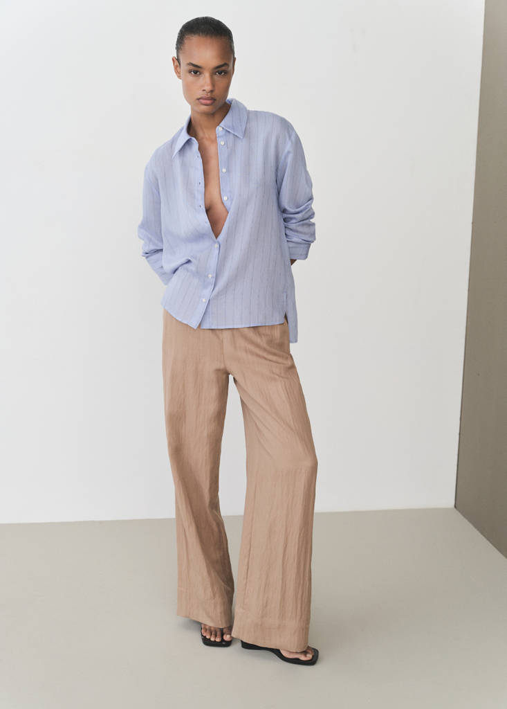 Straight-fit lyocell textured trousers — Medium Brown