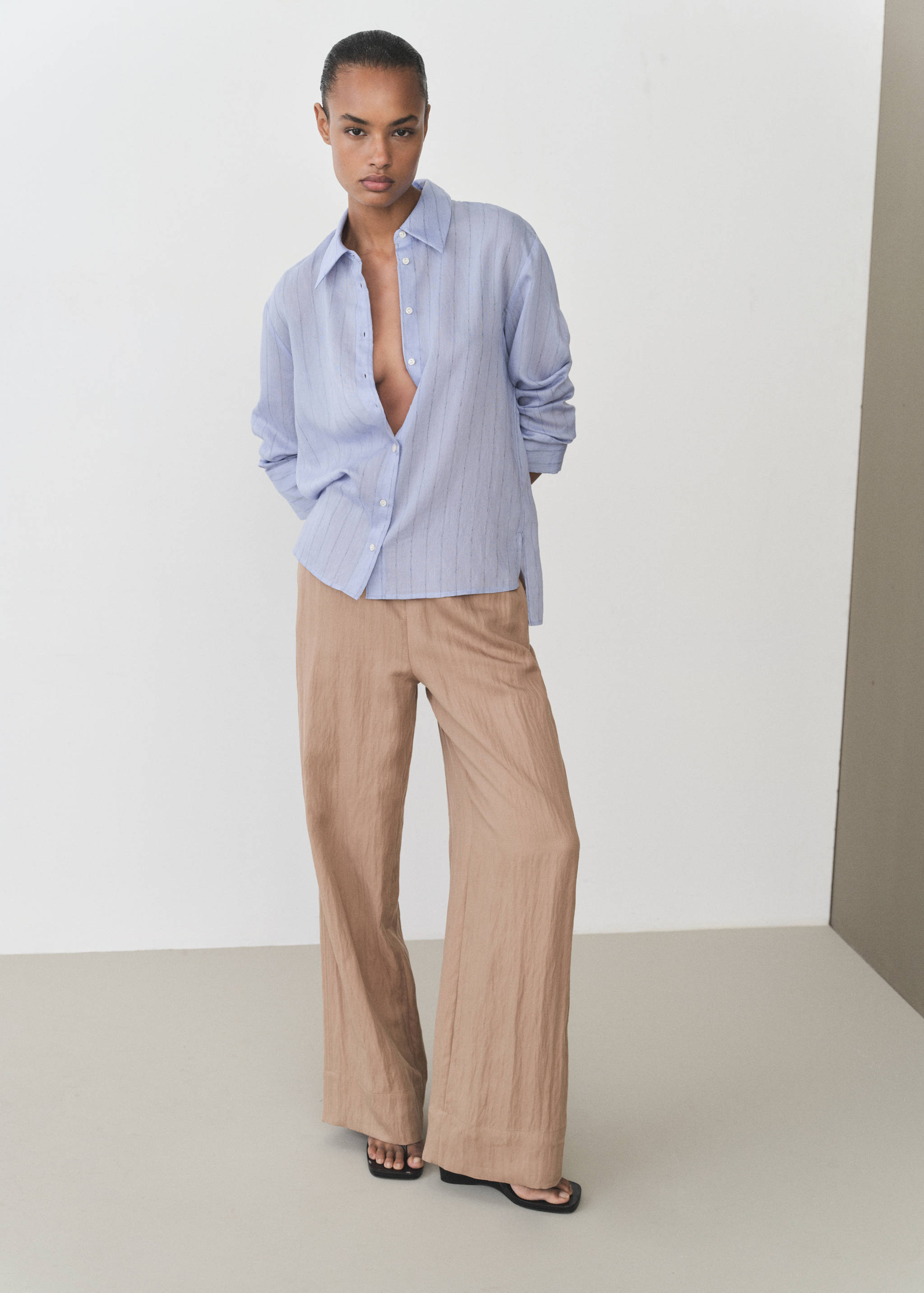 Straight-fit lyocell textured pants - General plane