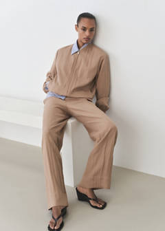 Straight-fit lyocell textured trousers — Medium Brown 5