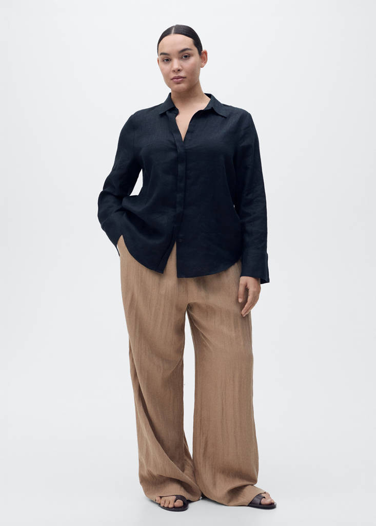 Straight-fit lyocell textured trousers — Medium Brown