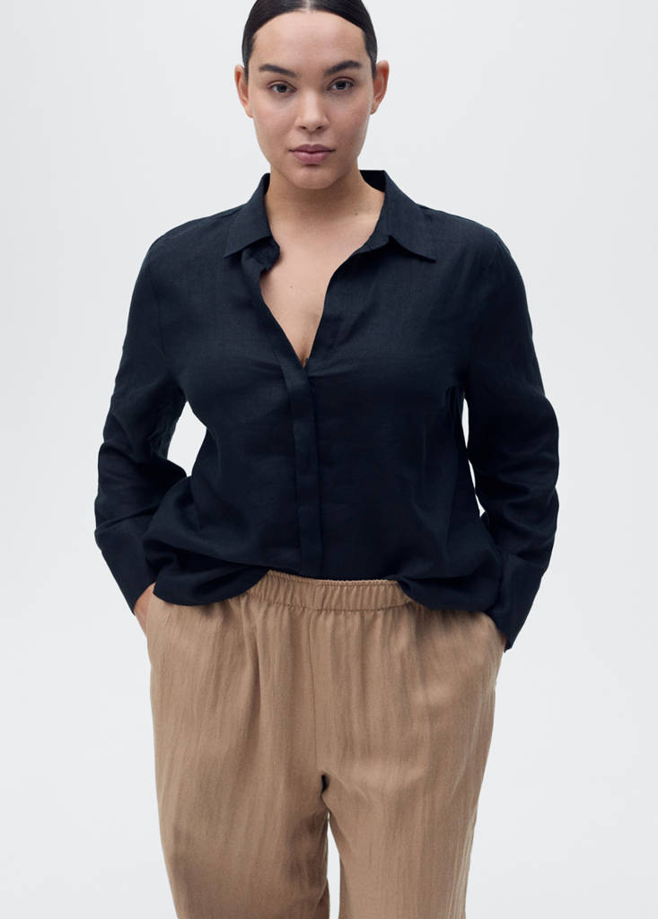 Straight-fit lyocell textured trousers — Medium Brown