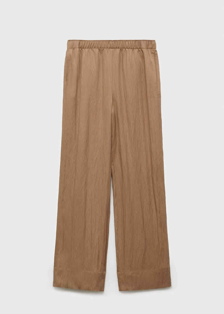 Straight-fit lyocell textured trousers — Medium Brown