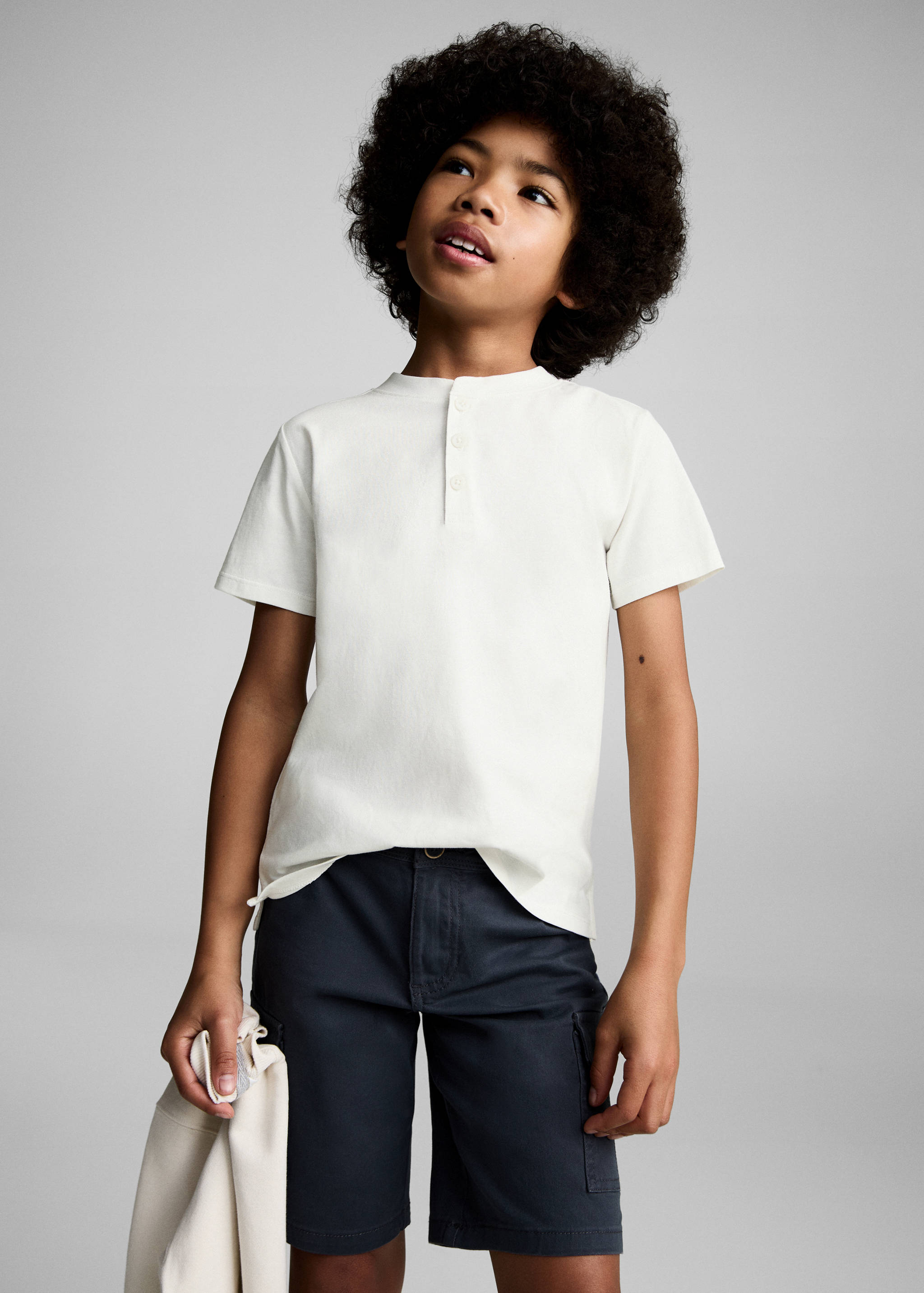 Buttoned cotton T-shirt - Medium plane