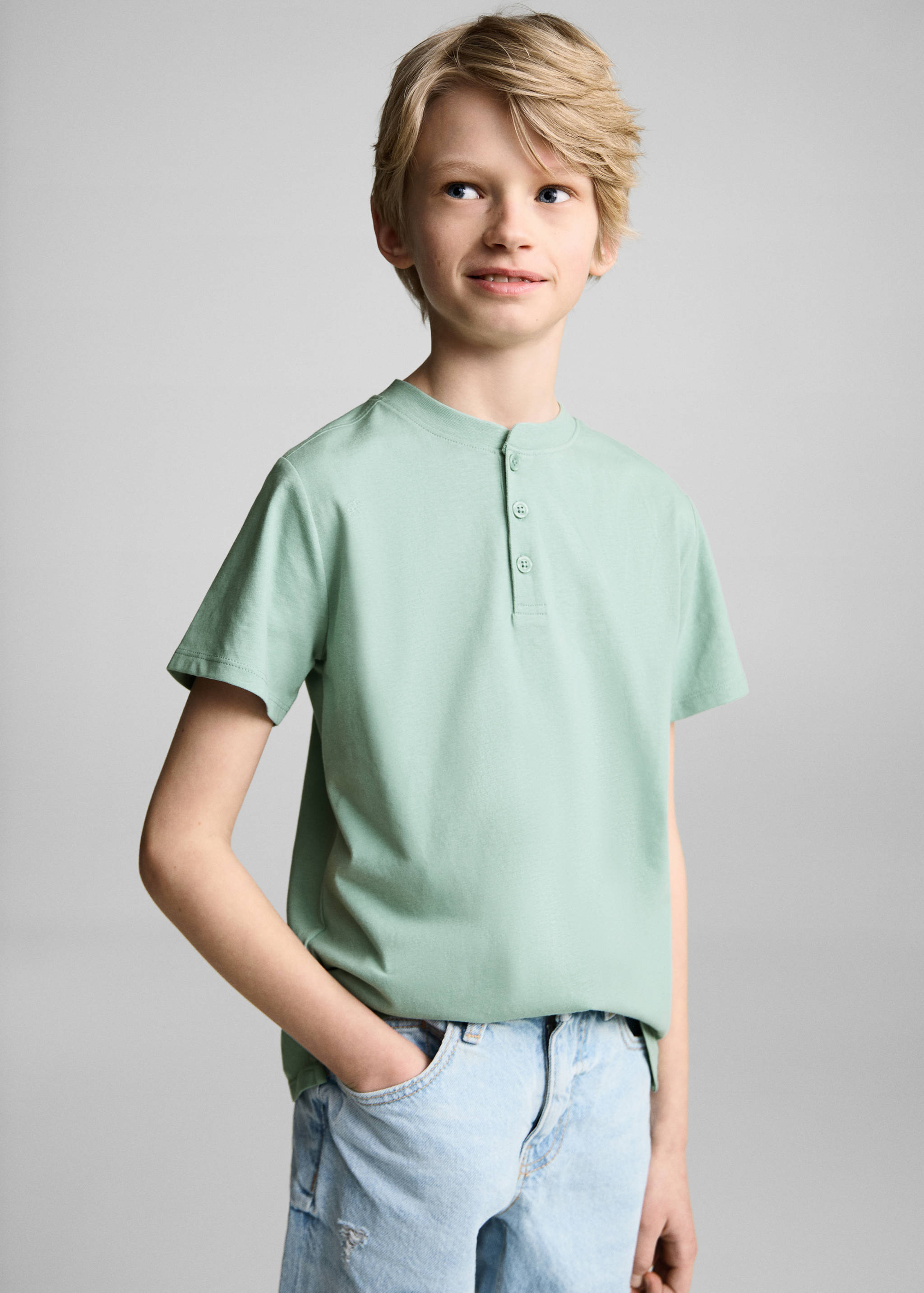 Buttoned cotton T-shirt - Medium plane