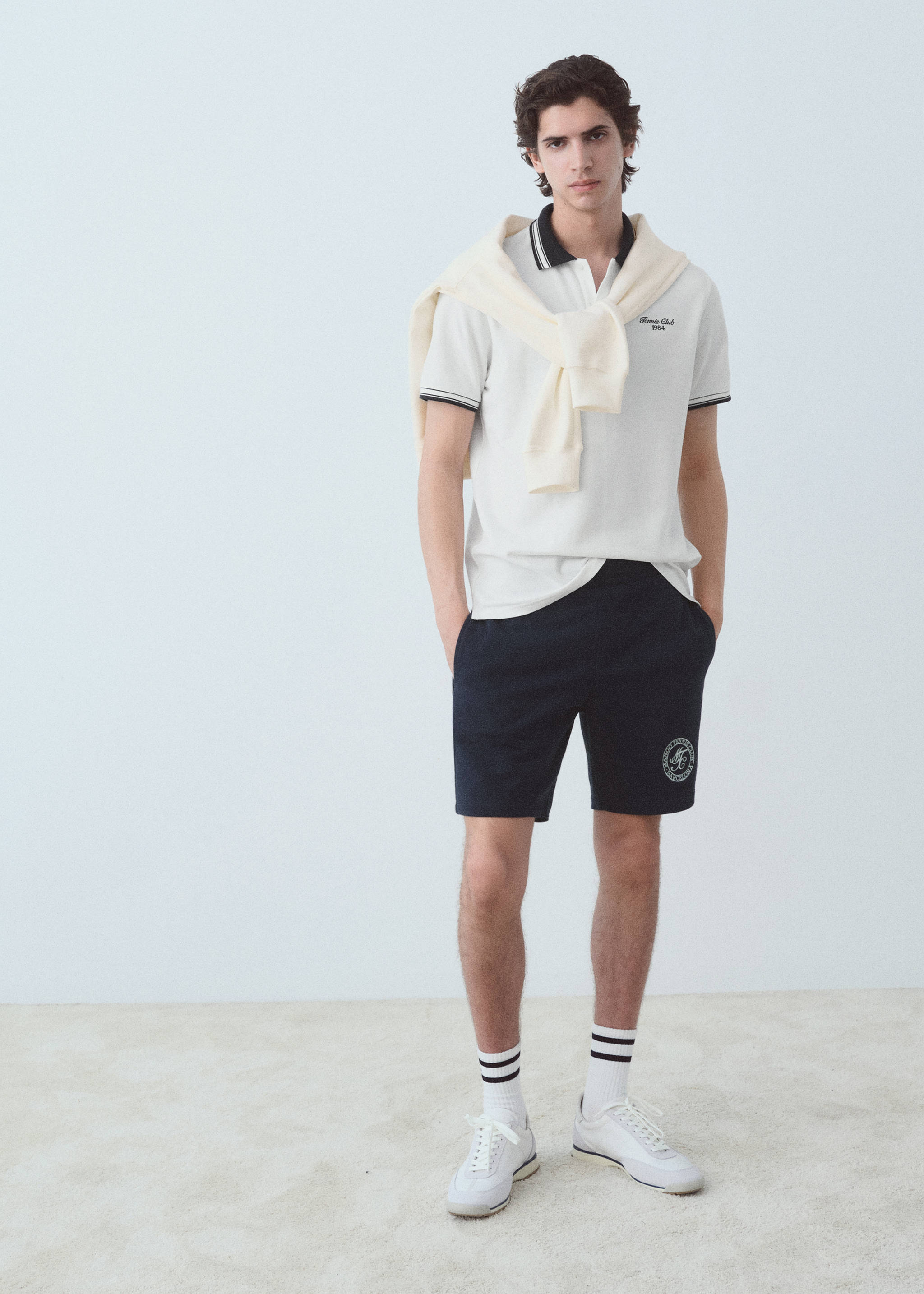 Contrasting neck cotton polo shirt - General plane