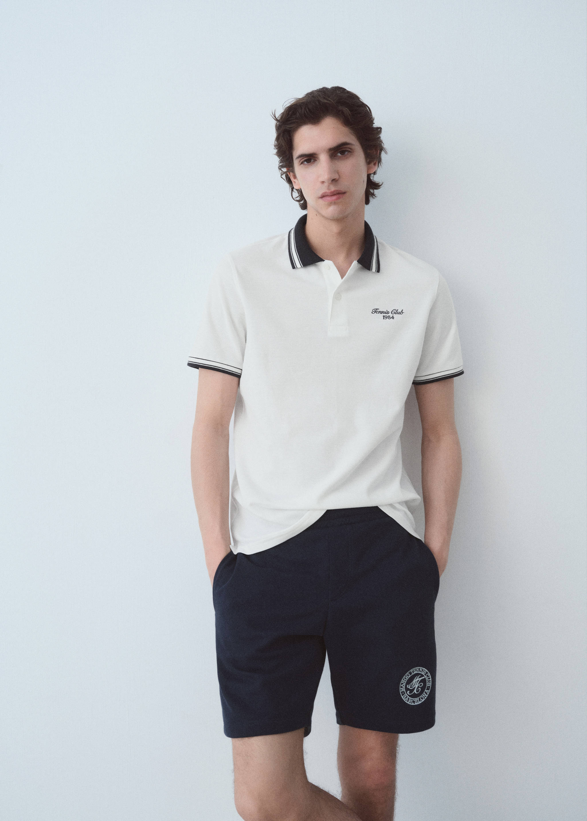 Contrasting neck cotton polo shirt - Medium plane