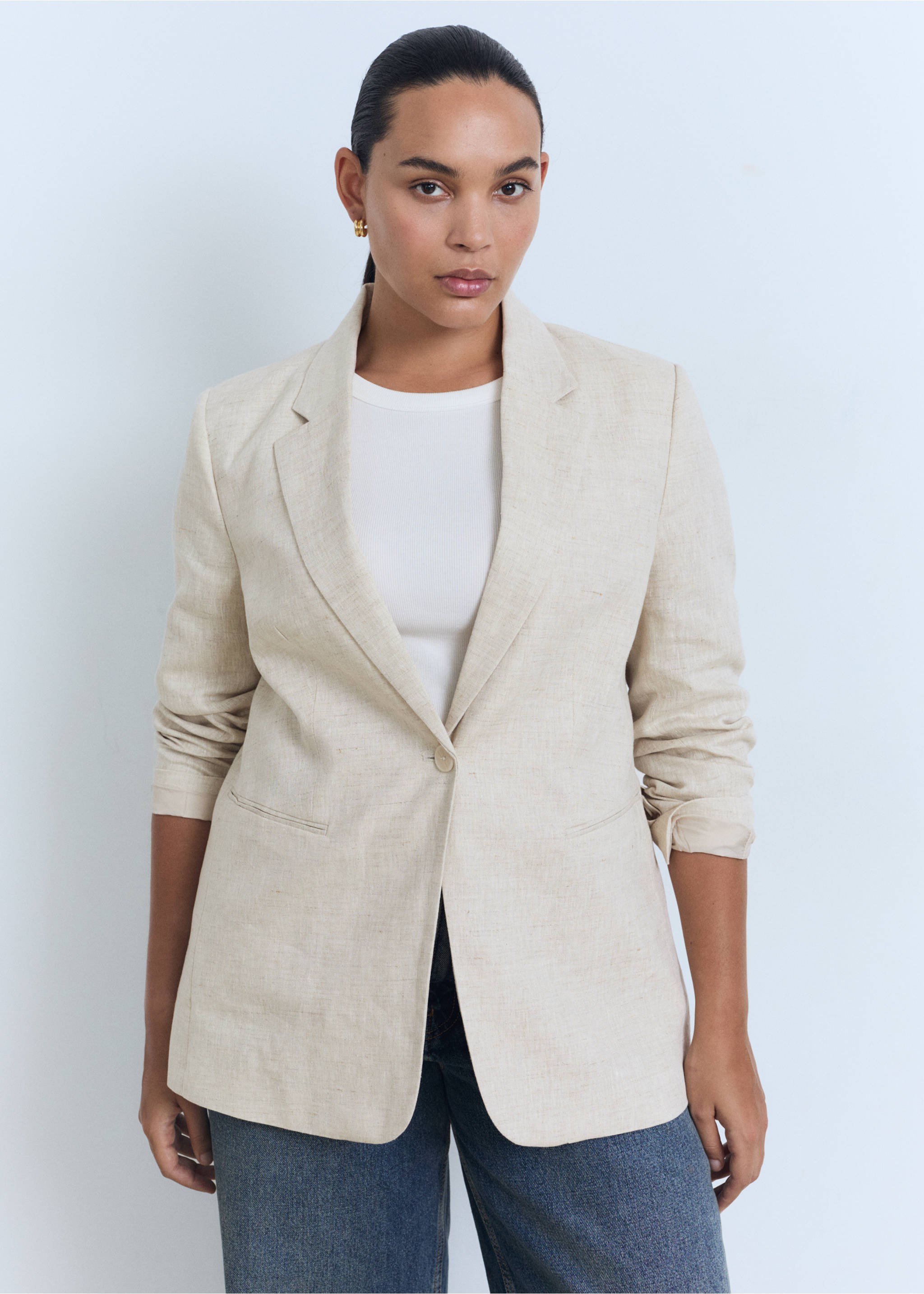 Blazer traje lino - Detalle del artículo 5, Gris claro/pastel. Ref: 87077162-00.