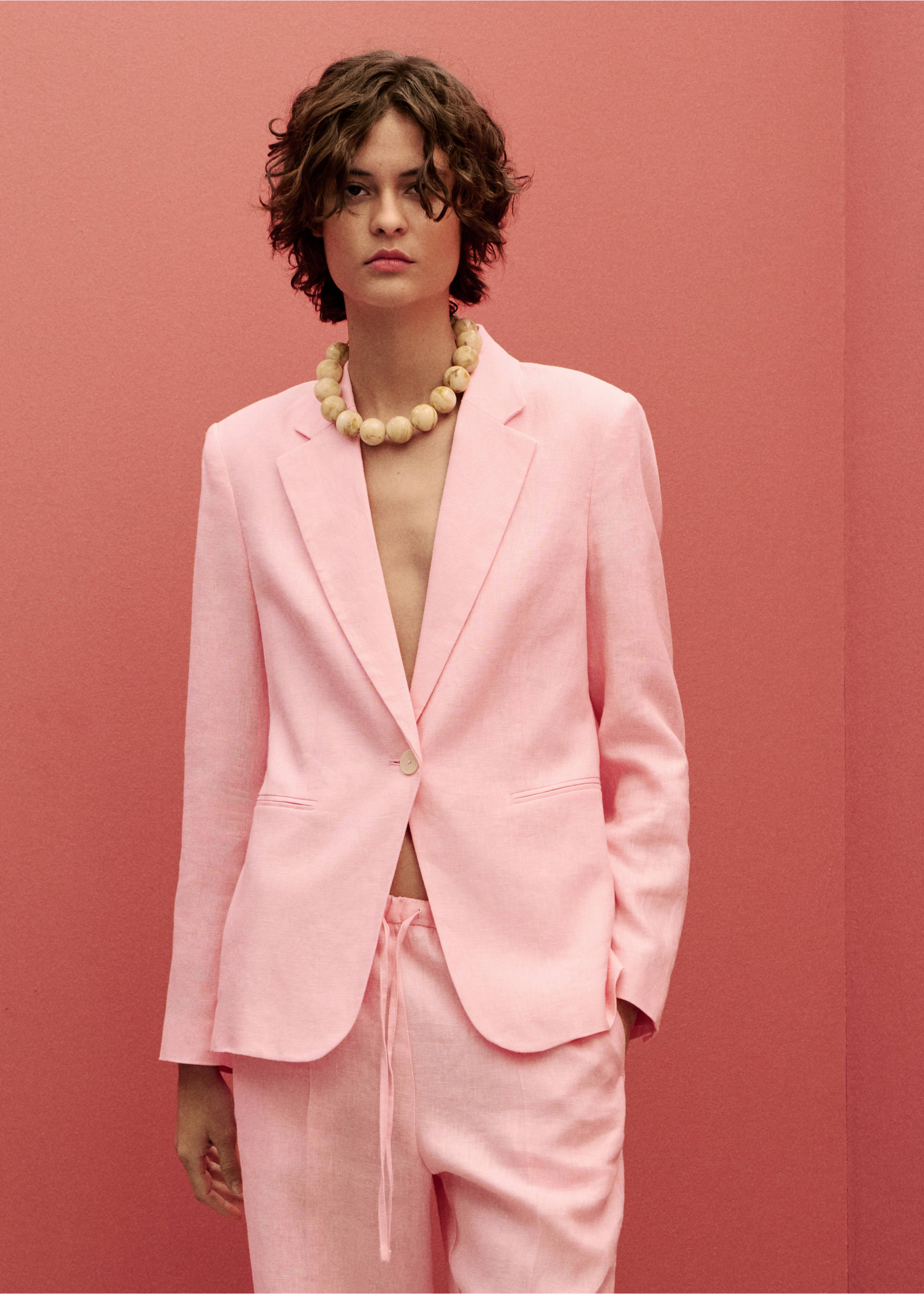 Linen suit jacket - Medium plane, Light Pink. Ref: 87077162-00.