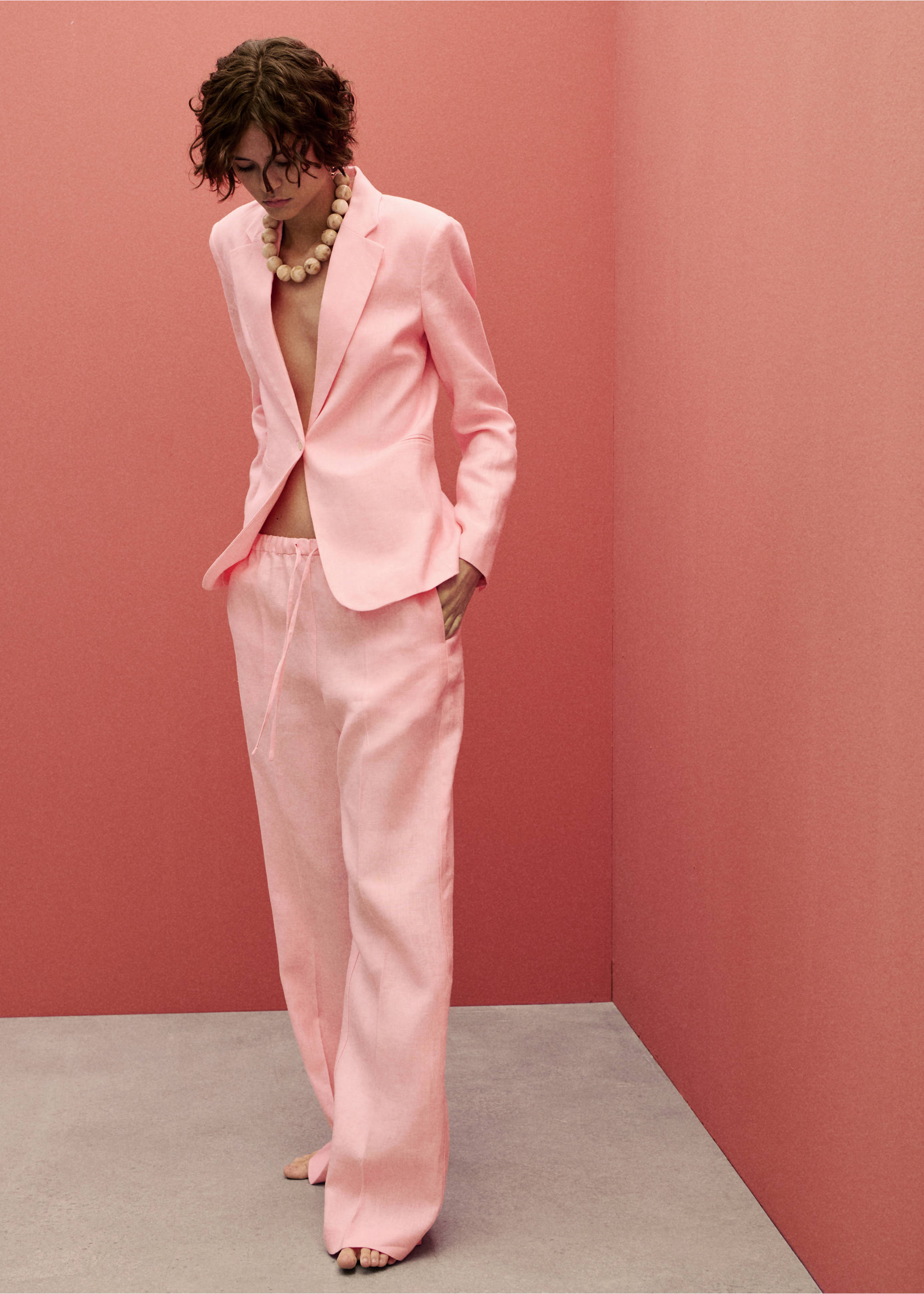 Linen suit jacket - Details of the article 1, Light Pink. Ref: 87077162-00.