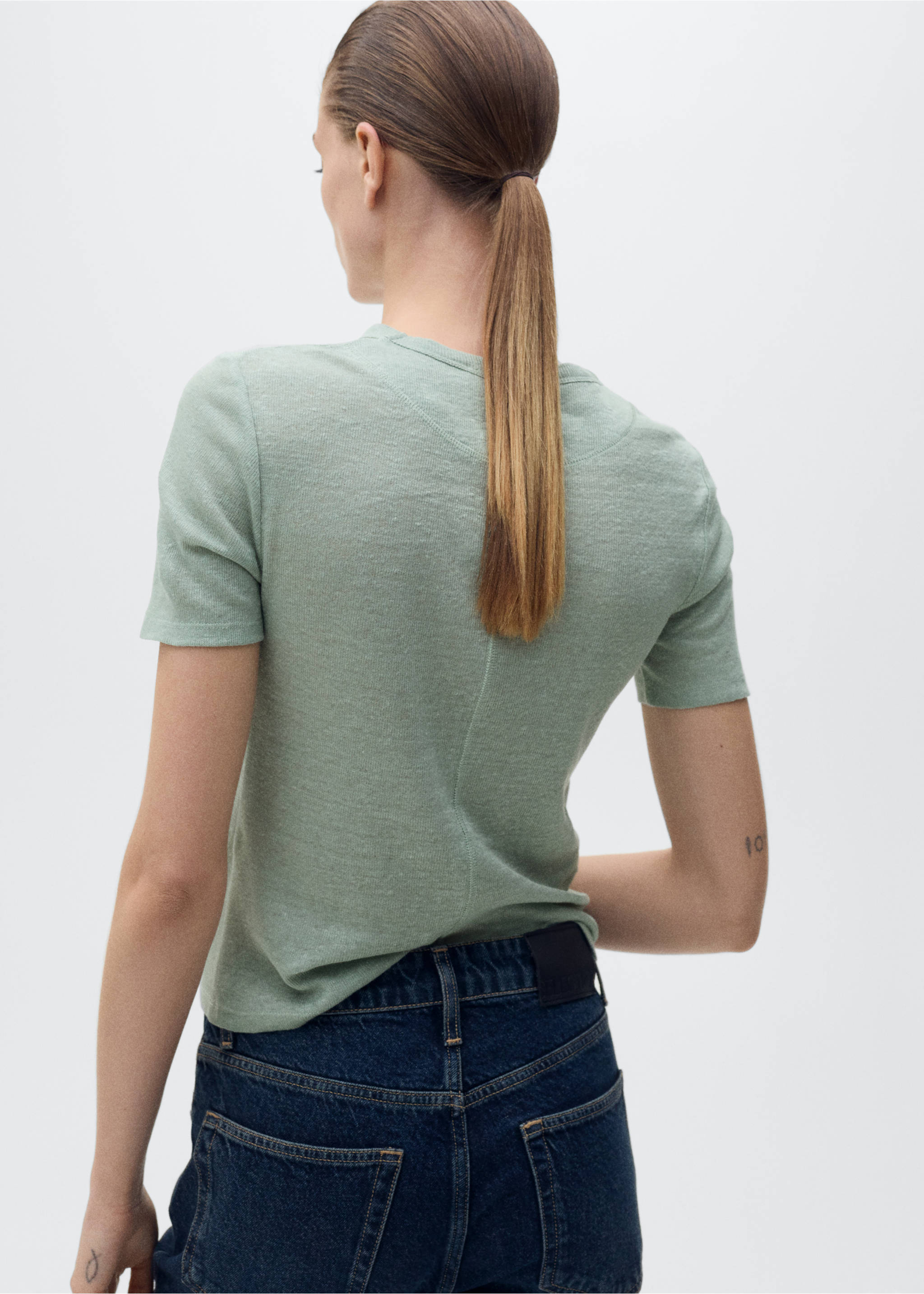 T-shirt lin cintré - Verso de l’article, Vert. Ref: 87077165-00.