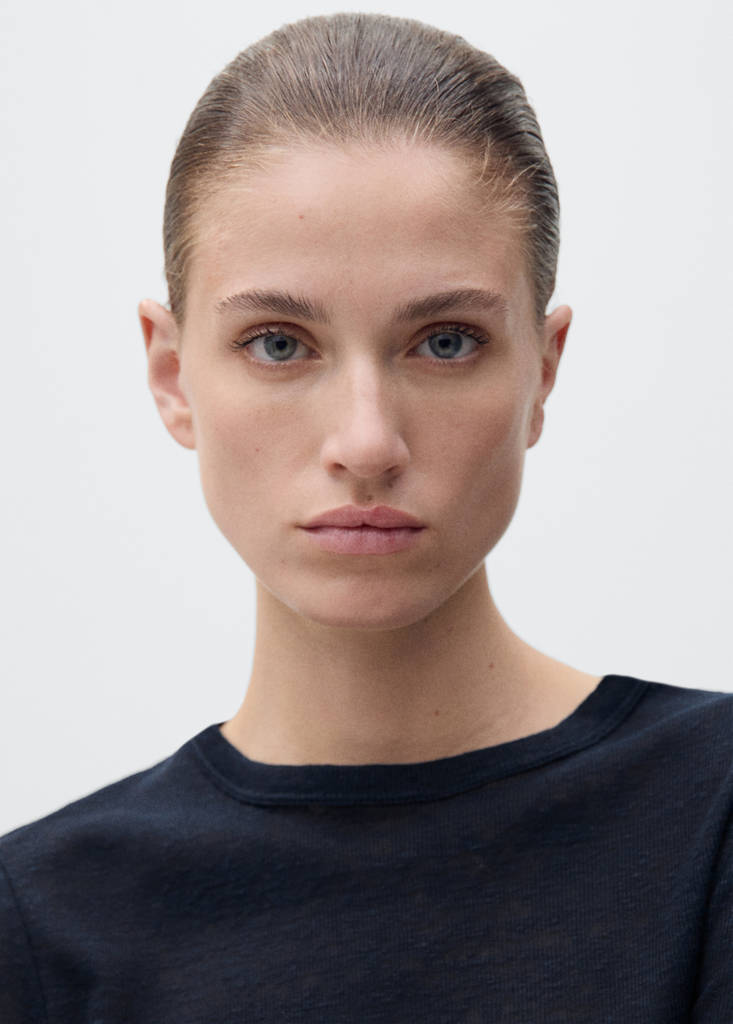 Fitted linen t-shirt — Dark Navy