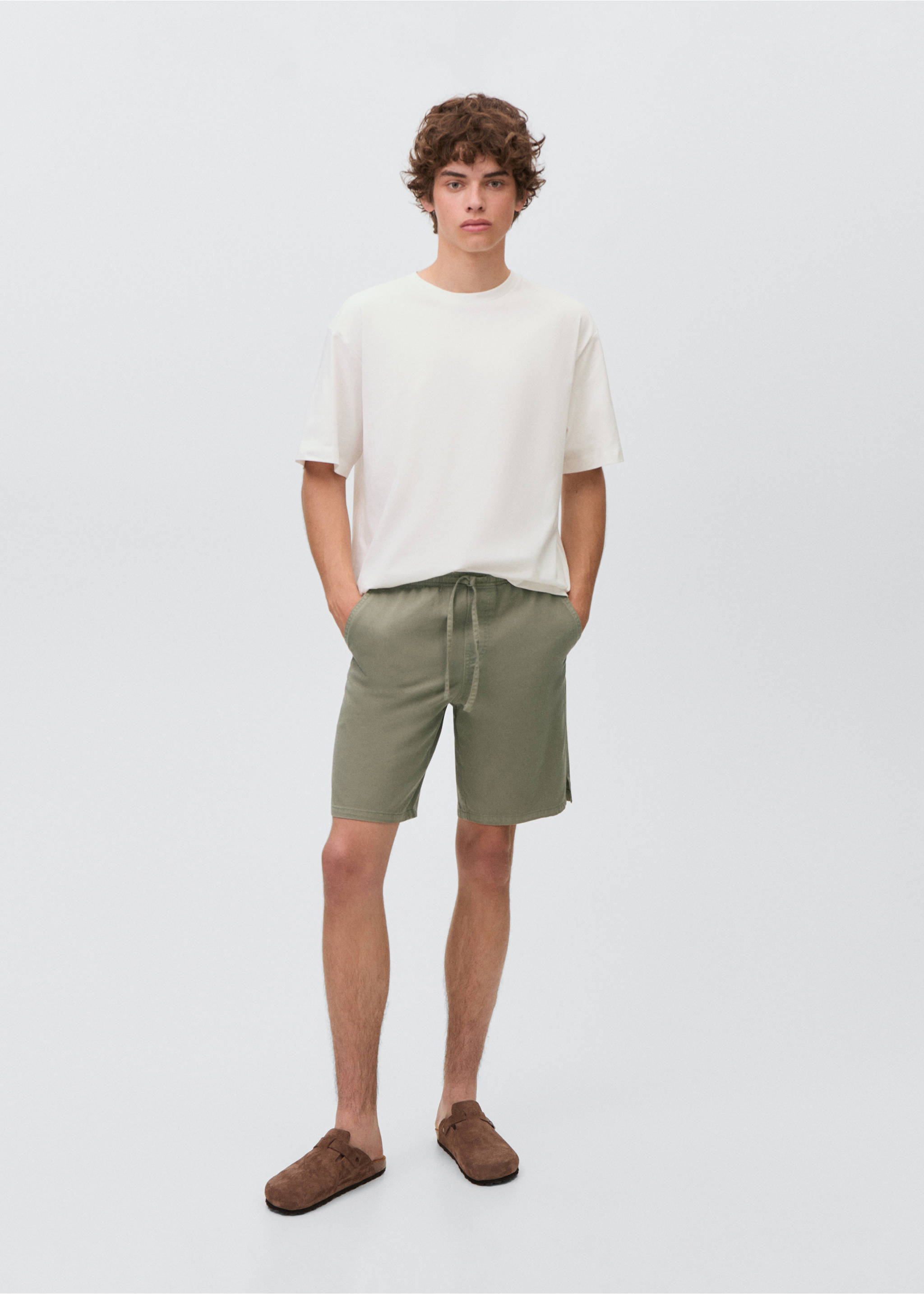Cotton shorts with drawstring - General plane, Khaki. Ref: 87077167-00.