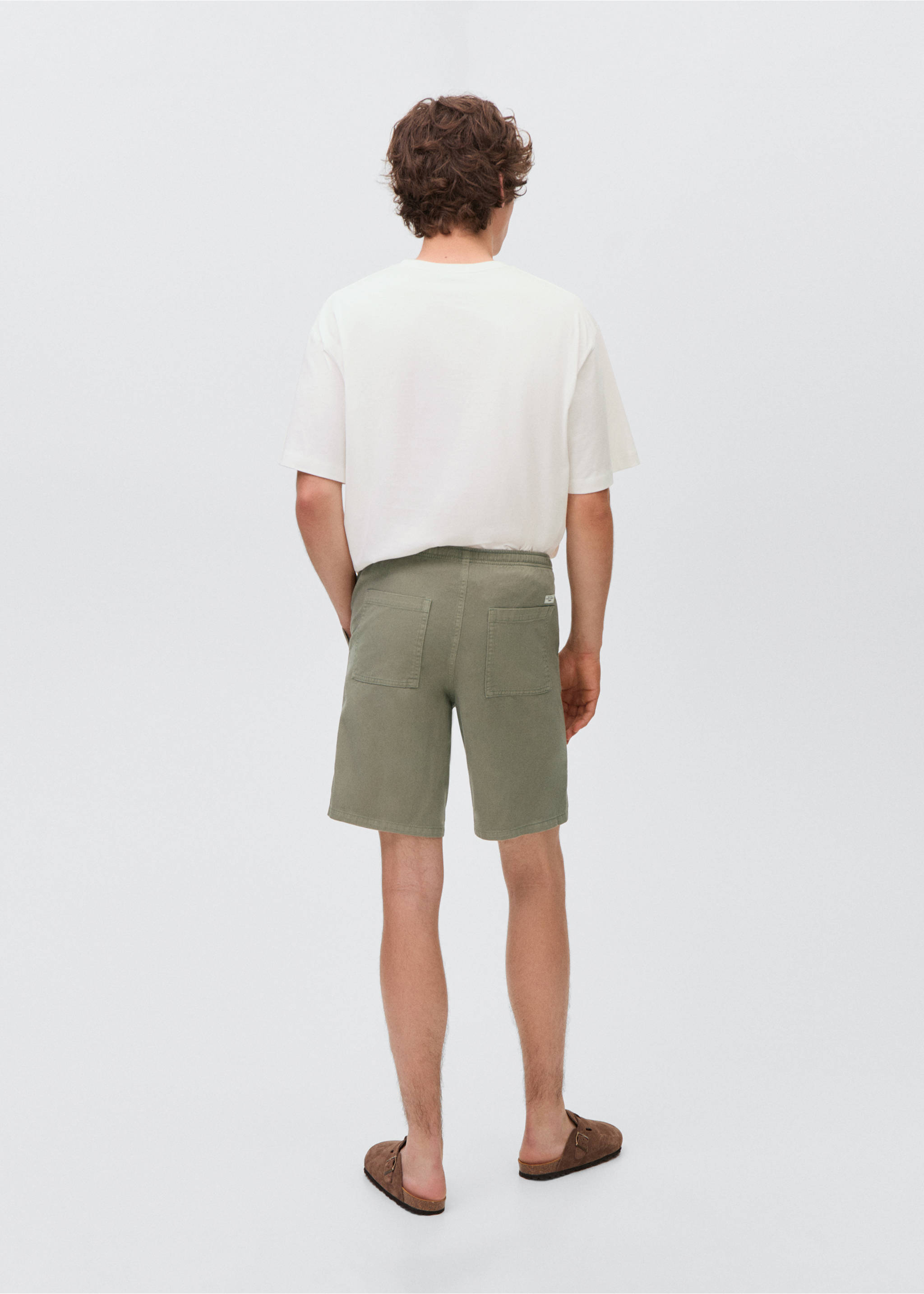Cotton shorts with drawstring - Reverse of the article, Khaki. Ref: 87077167-00.