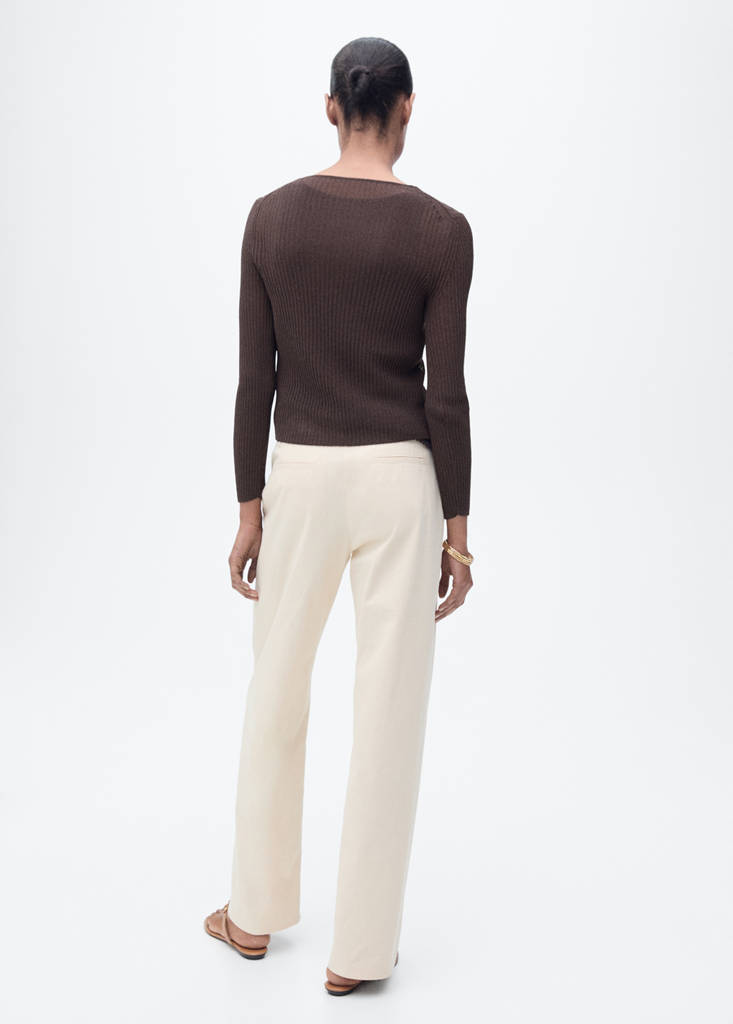 Rib-knit cardigan with bows — Chocolate