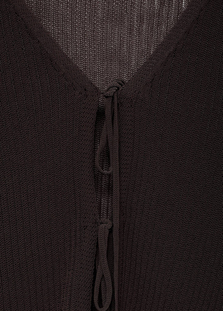 Rib-knit cardigan with bows — Chocolate