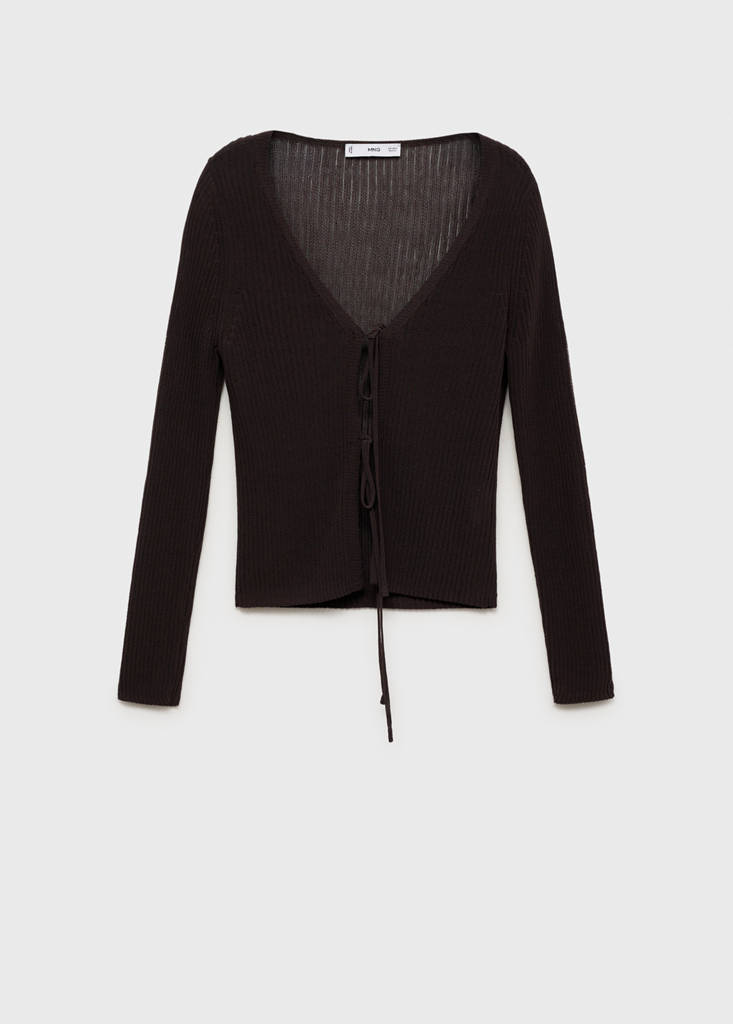 Rib-knit cardigan with bows — Chocolate