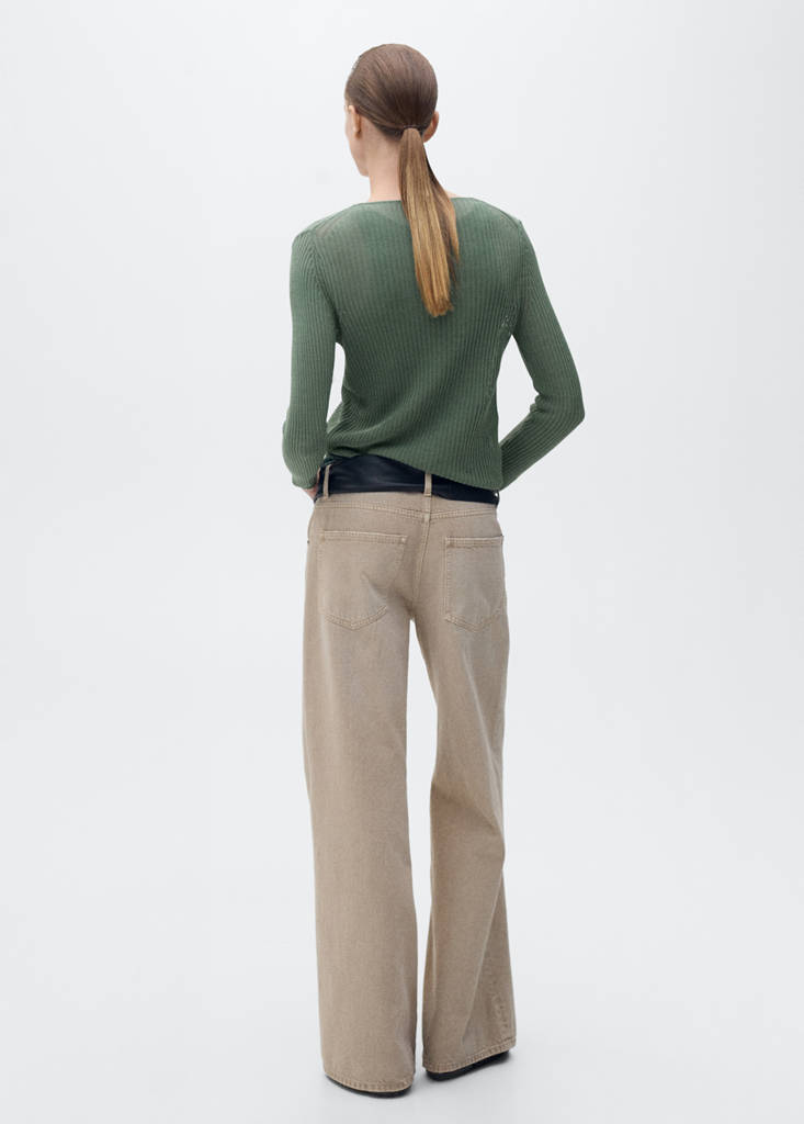 Rib-knit cardigan with bows — Green