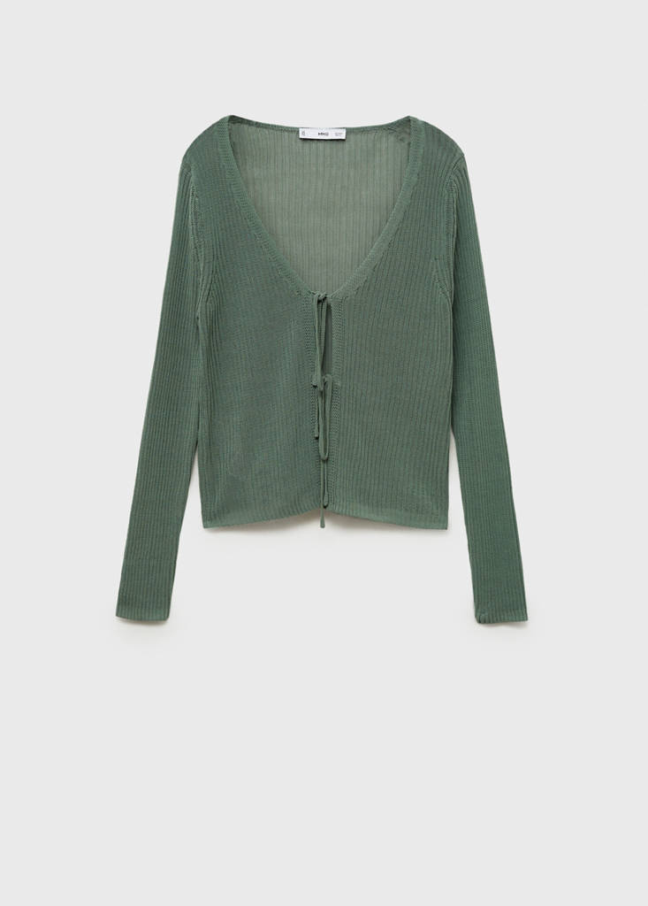 Rib-knit cardigan with bows — Green