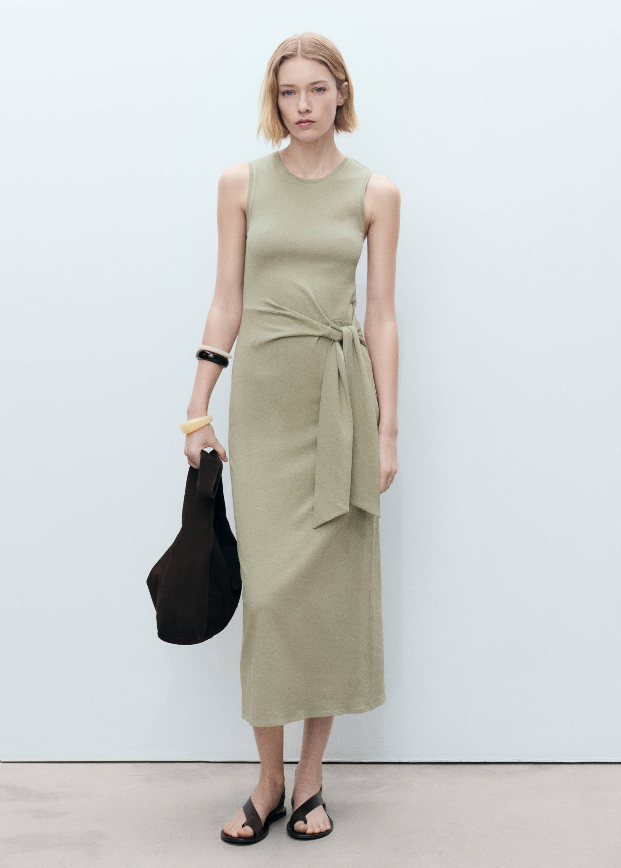 Cotton midi-dress with knot detail - General plane