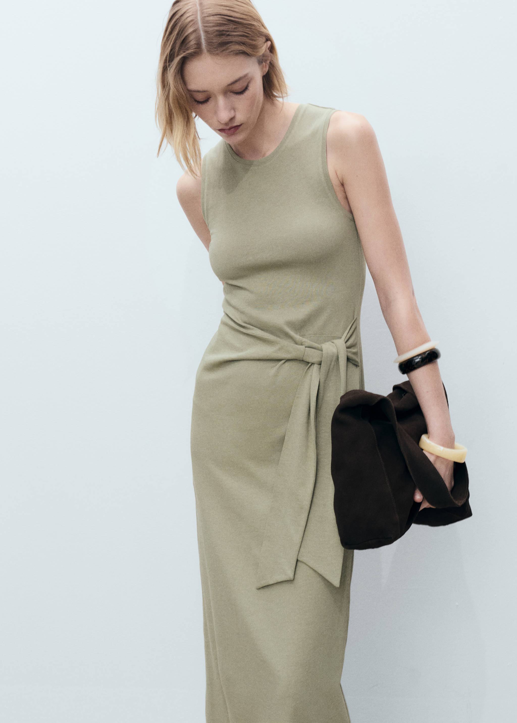 Cotton midi-dress with knot detail - Medium plane
