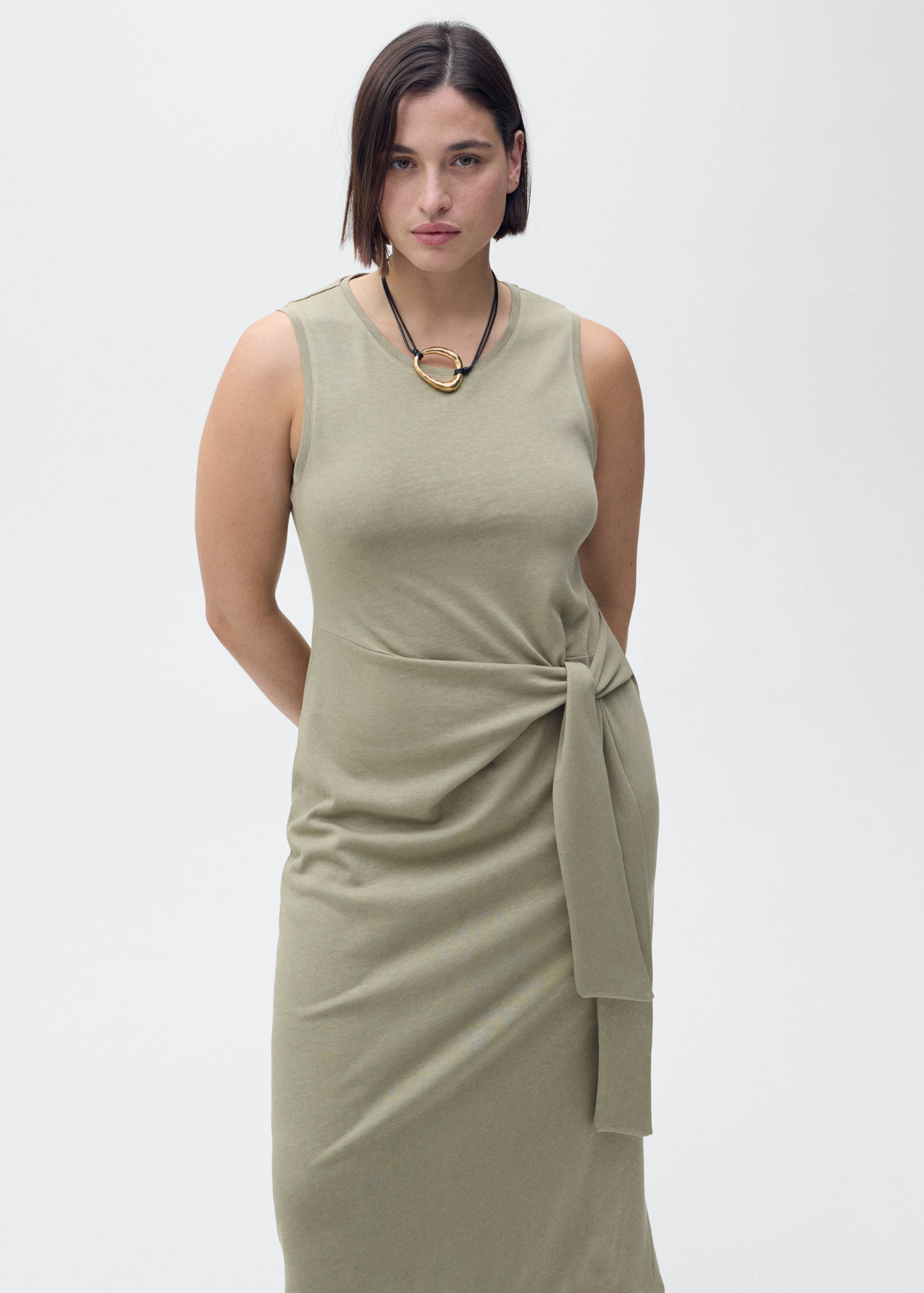 Cotton midi-dress with knot detail - Details of the article 5
