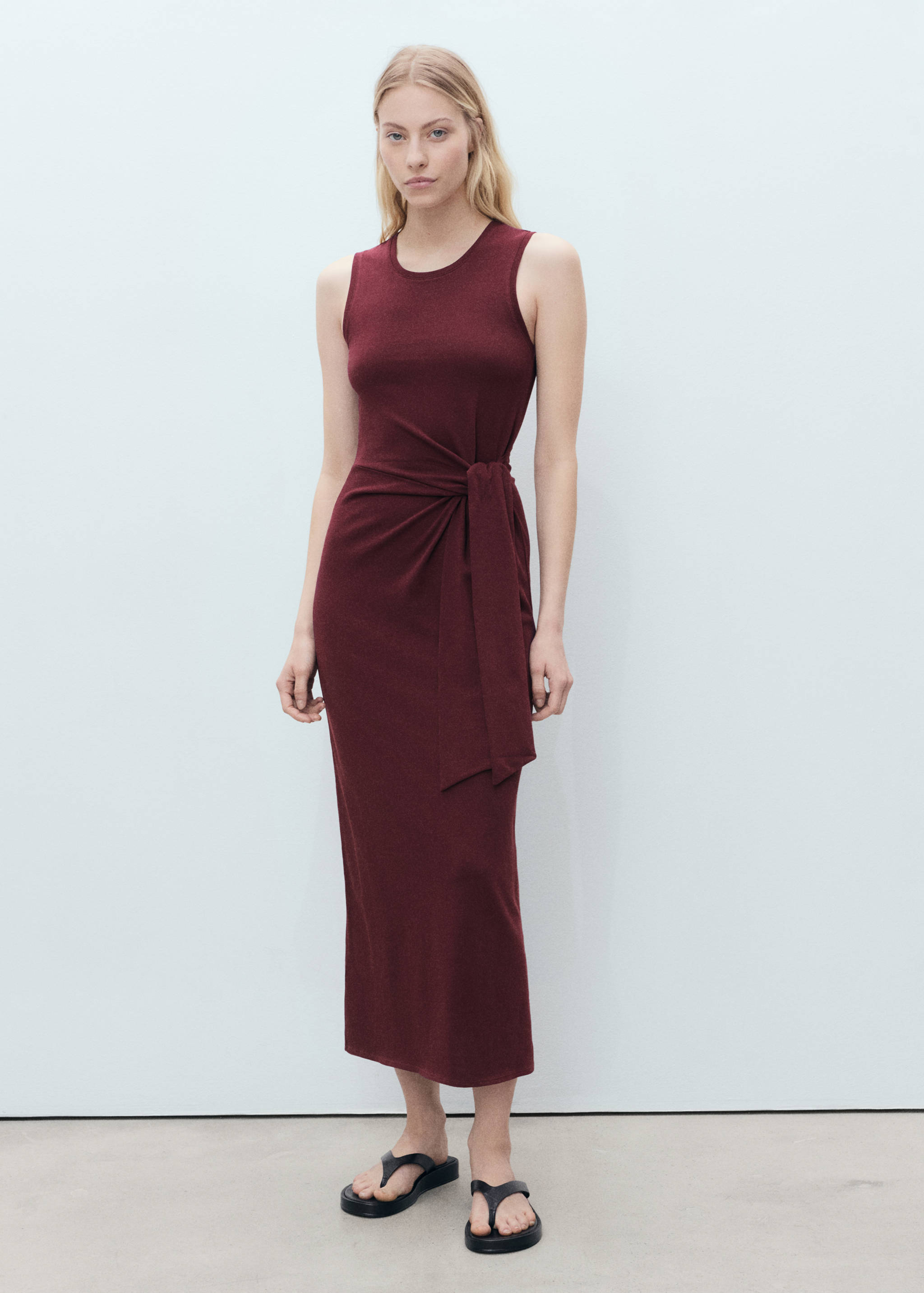 Cotton midi-dress with knot detail - General plane