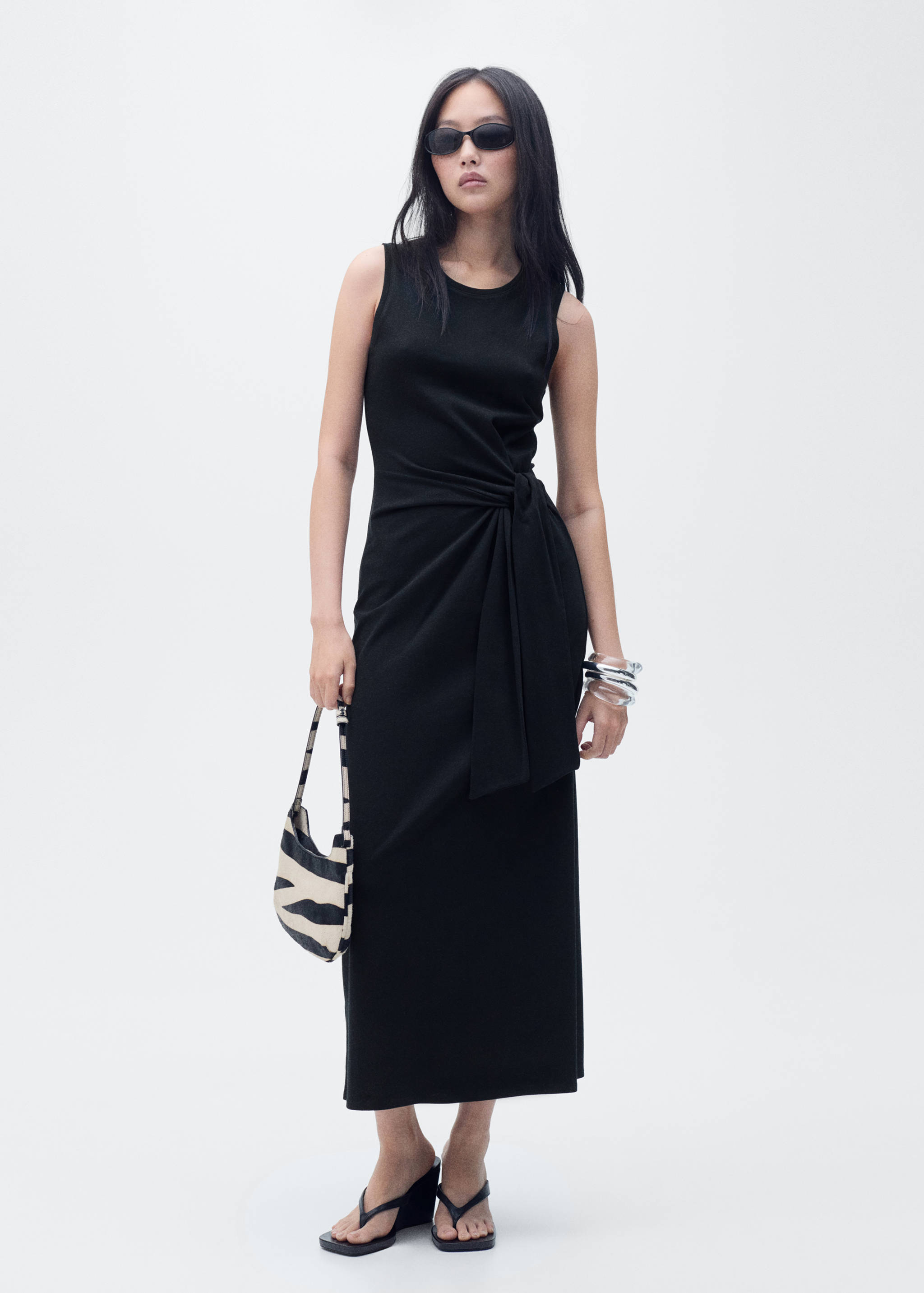 Cotton midi-dress with knot detail - General plane