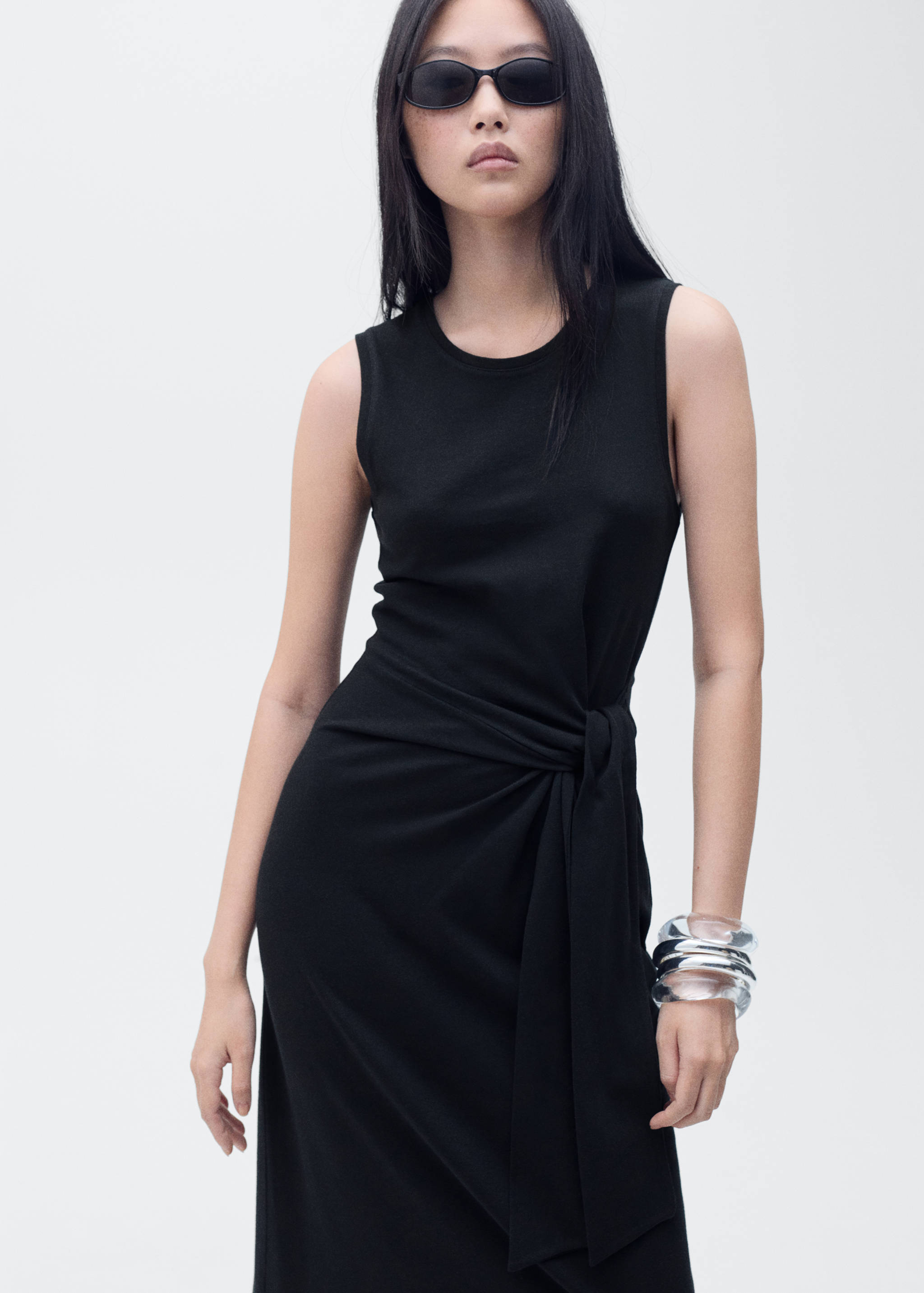 Cotton midi-dress with knot detail - Medium plane