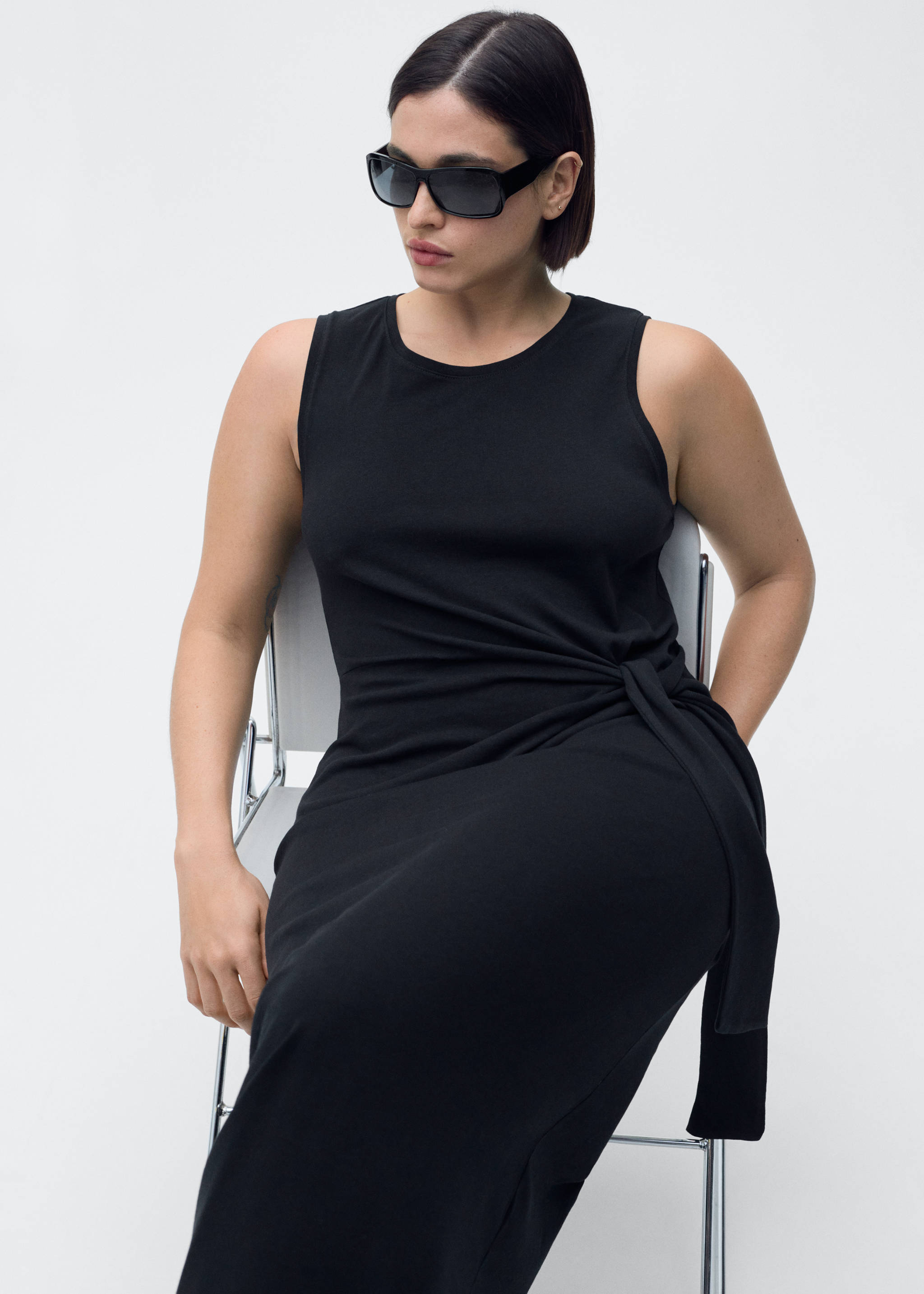 Cotton midi-dress with knot detail - Details of the article 4