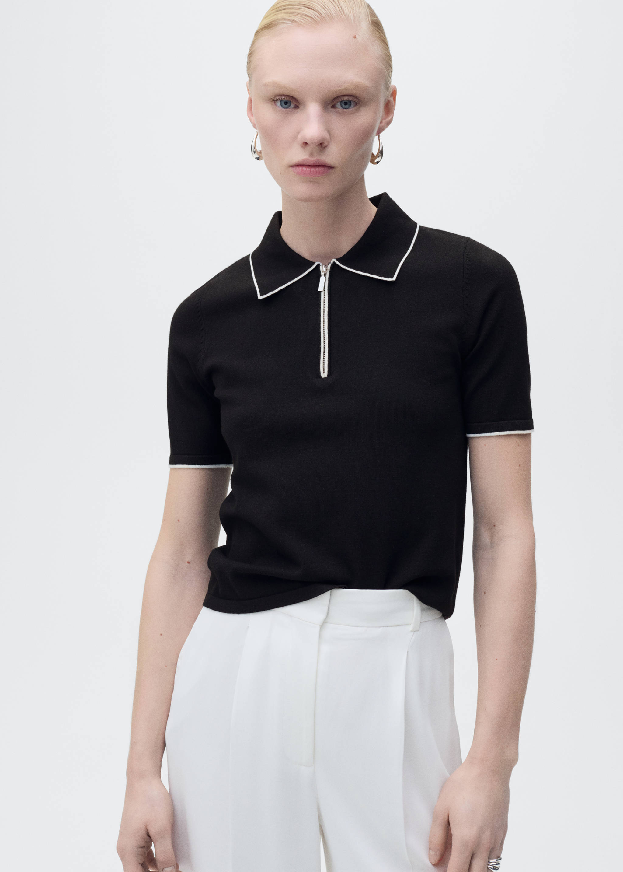 Jersey cuello polo ribetes contraste - Plano medio